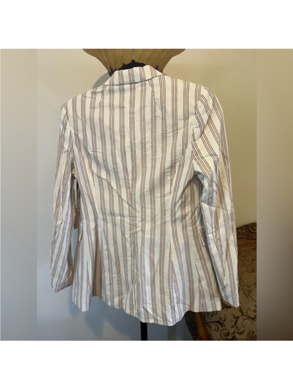 1.STATE Cream and Brown Striped Double-Breasted Blazer - Picture 2 of 12